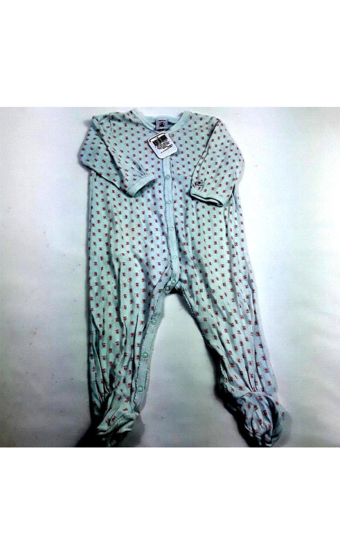 Pyjama 1 pièce ML coton blanc fleurs roses