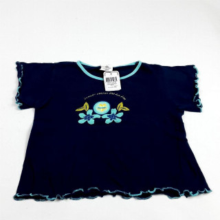 T shirt MC marine motifs fleurs bleues