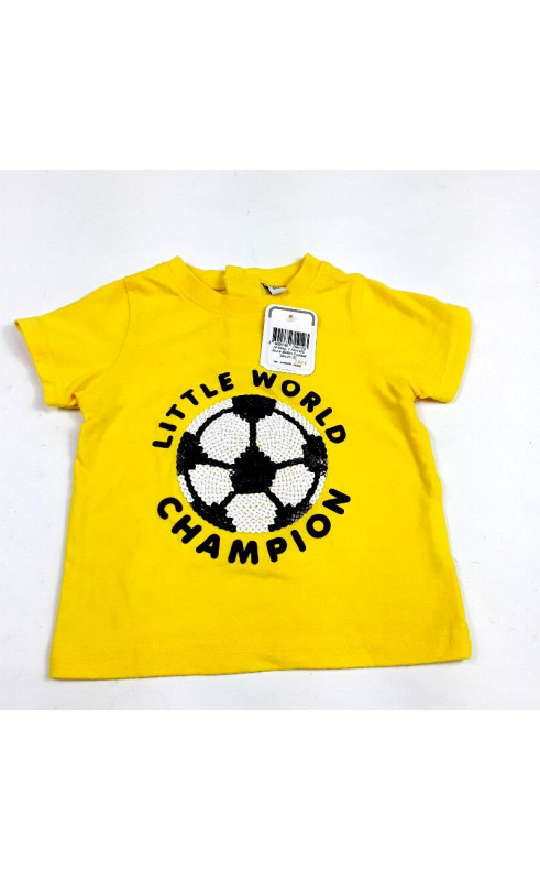 T shirt MC jaune Ballon football sequin