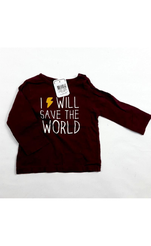 T-shirt MC bordeaux " i will save the world"