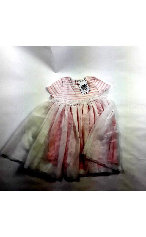 Robe MC rayé blanc et rose jupe en tulle rose