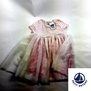 Robe MC rayé blanc et rose jupe en tulle rose