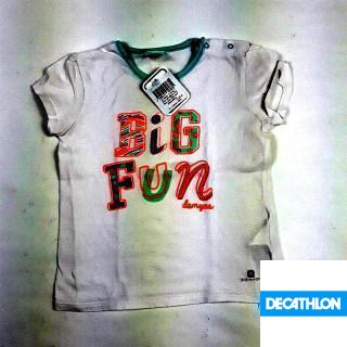 T shirt MC blanc col bleu ciel "Big Fun"