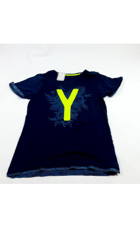 Tshirt MC bleu "Y" jaune fluo