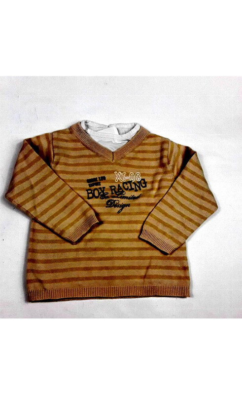 Pull rayé beige col en v "Boy Racing"