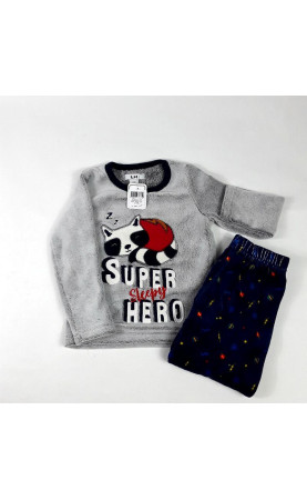 Pyjama doux gris " super sleepy hero"