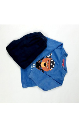 Pyjama 2 pièces en velour bleu et blue marine ourson biker