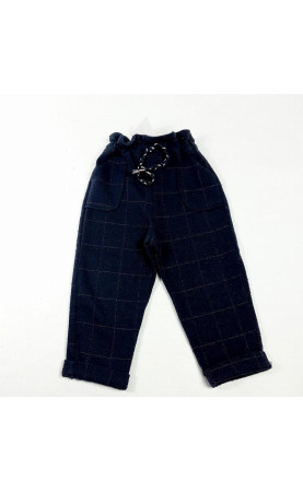 Pantalon bleu marine quadrillé or