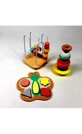 Coffret de 3 jeux d'éveil en bois FSC® - multicolore, Jouet