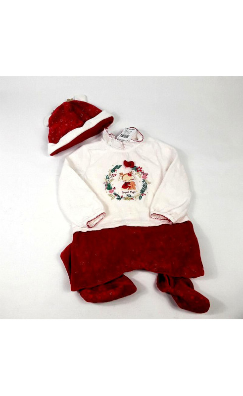 Ensemble Pyjama 2 pièces noël avec bonnet rouge et blancs en velours