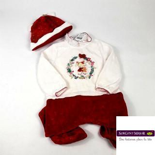 Ensemble Pyjama 2 pièces noël avec bonnet rouge et blancs en velours