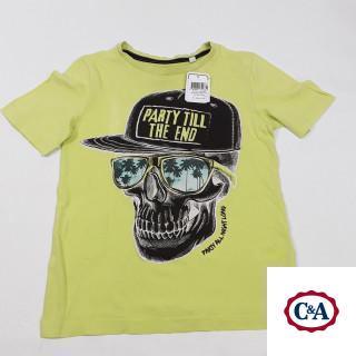 T-shirt MC jaune fluo motif tete de mort