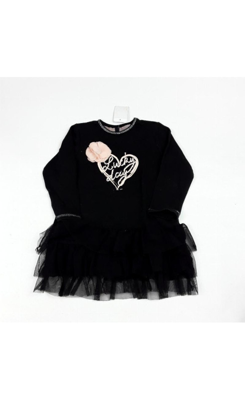 Tunique noire à tulle et coeur rose clair à strass