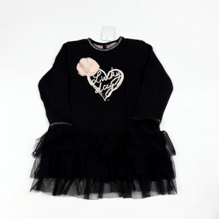 Tunique noire à tulle et coeur rose clair à strass