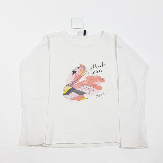 T-shirt ML blanc motif flamant rose en relief
