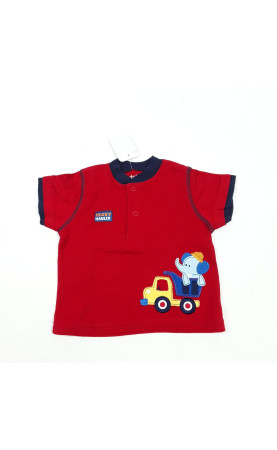 T-shirt MC rouge motif elephant sur camion