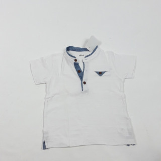 T-shirt MC blanc/bleu bouton marron
