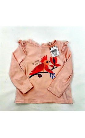 Tshirt ML rose motif oiseau "sunny time "