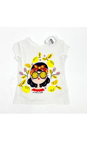 T-shirt MC blanc visage de fille et citron