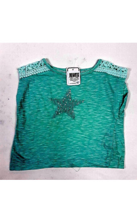 T-shirt MC bleu turquoise étoile à sequins