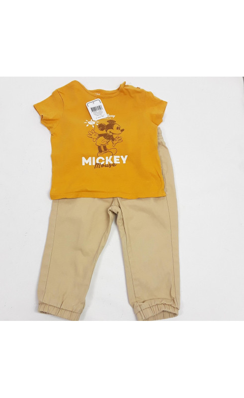 Emsemble 2 pièces tshirt moutarde mickey et pantalon beige