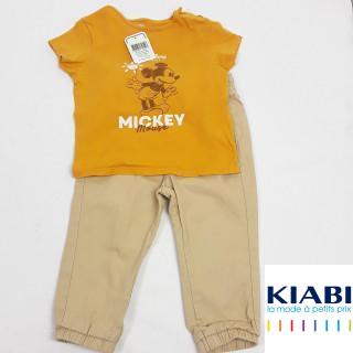 Emsemble 2 pièces tshirt moutarde mickey et pantalon beige