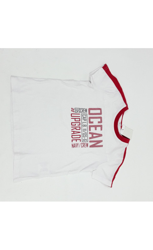 t-shirt mc blanc avec col rouge " ocean "