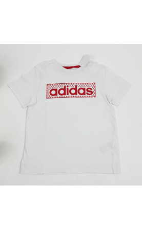 t-shirt mc blanc avec écriture Adidas en rouge