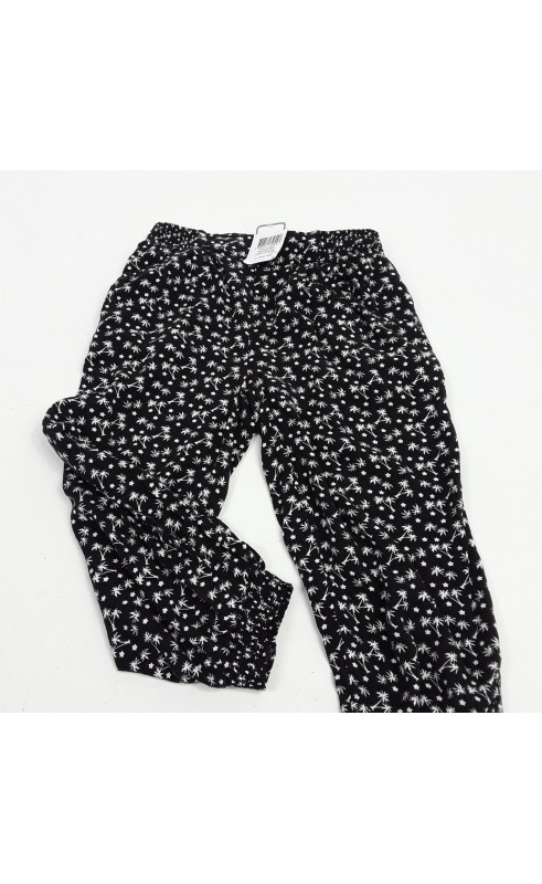 Pantalon fluide noir motif palmier