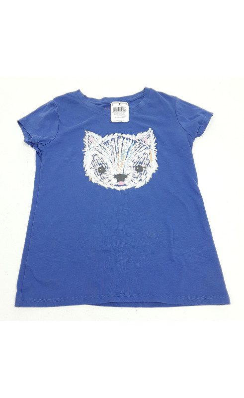 T-shirt MC bleu motif tete de loup bleu