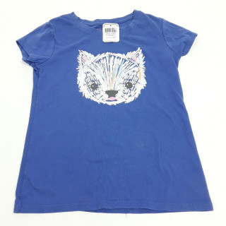 T-shirt MC bleu motif tete de loup bleu