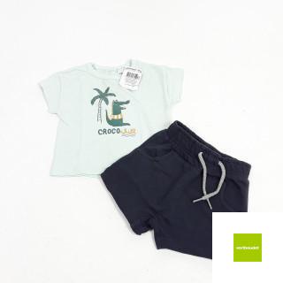 Ensemble 2 pièces t-shirt bleu clair crocodile et short bleu marine