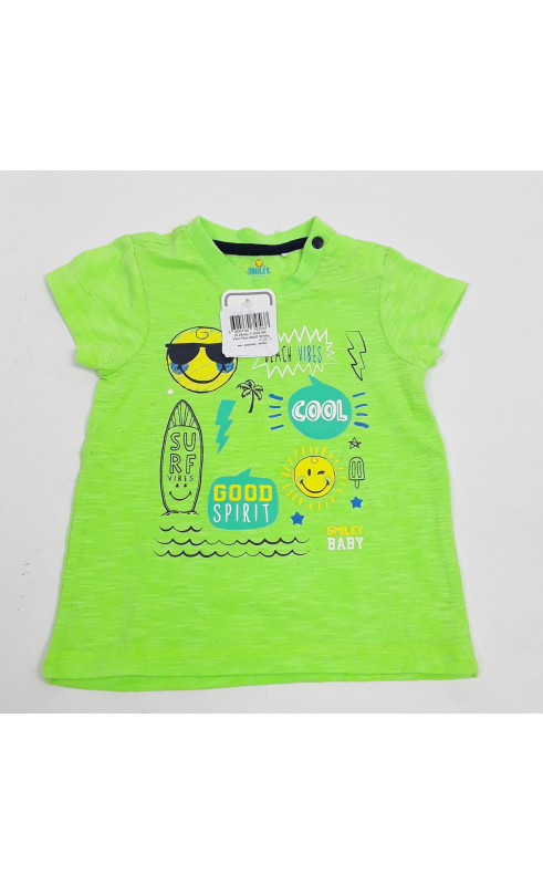 T-shirt MC vert fluo motif smiley