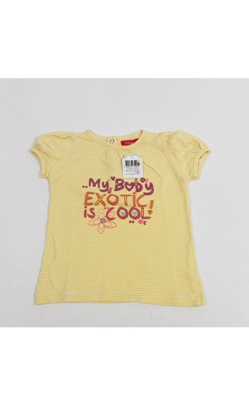 T-shirt MC jaune écriture " my body exotic is cool"