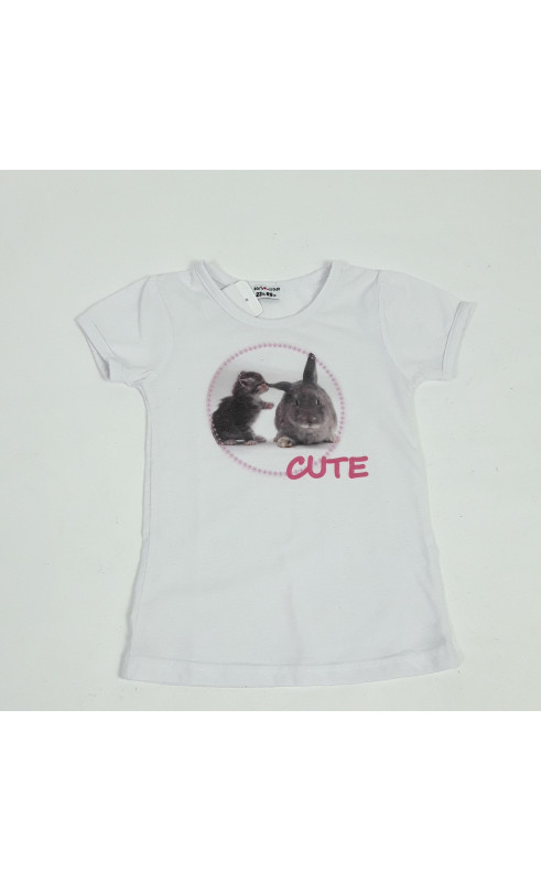 T-shirt MC blanc motif lapin et chaton