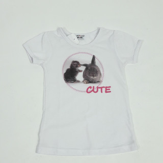 T-shirt MC blanc motif lapin et chaton