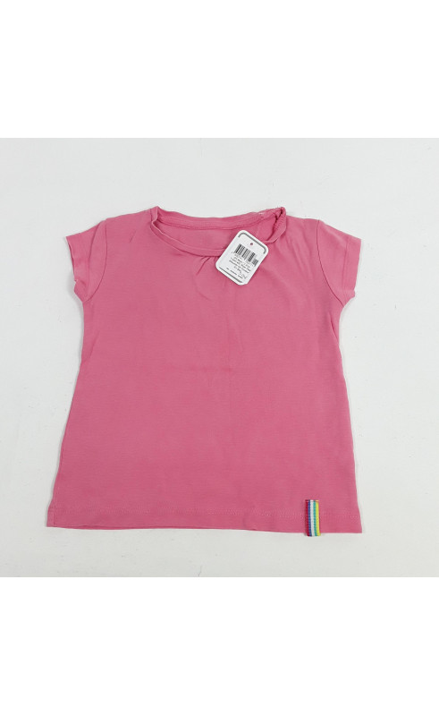 T-shirt MC rose pale étiquette de couleur en bas