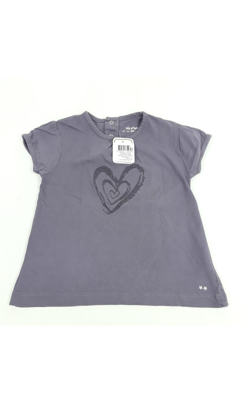 T-shirt MC violet imprimé cœur pailleté