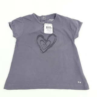 T-shirt MC violet imprimé cœur pailleté