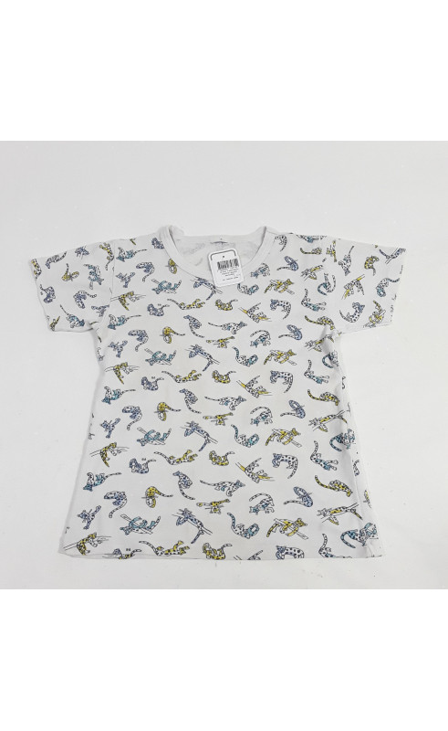 T-shirt blanc imprimé leopard jaune/bleu