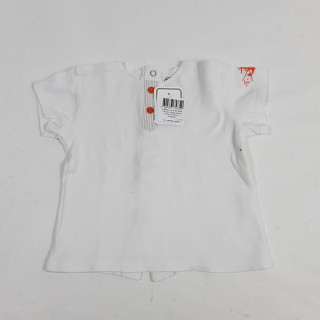 T-shirt MC blanc bouton orange nacré ouvert derrière