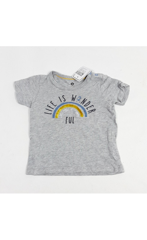 T-shirt MC gris " life is wonder ful " arc en ciel