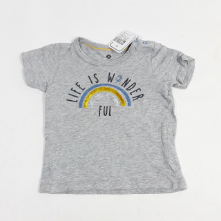 T-shirt MC gris " life is wonder ful " arc en ciel