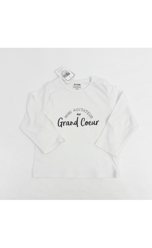 T-shirt ML blanc " mini agitateur au grand coeur "