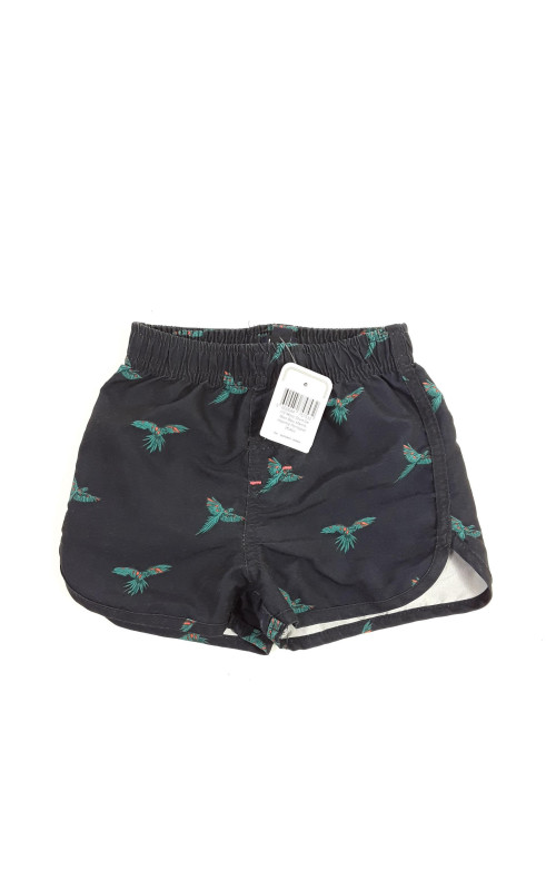 Short de bain bleu marine imprimé perroquet