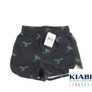 Short de bain bleu marine imprimé perroquet