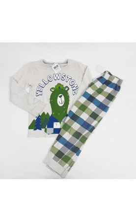 Pyjama 2 pièces grise et vert motif ourson