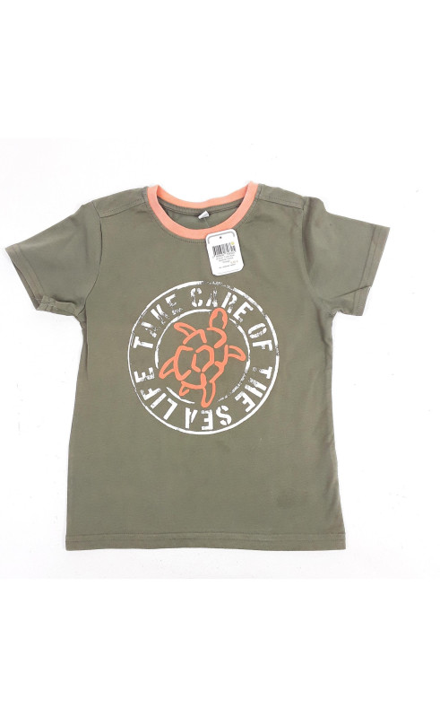 T-shirt kaki imprimé tortue orange