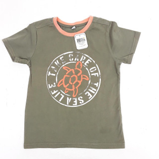 T-shirt kaki imprimé tortue orange