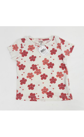 T-shirt MC blanc avec fleur rose boisé qui sourit